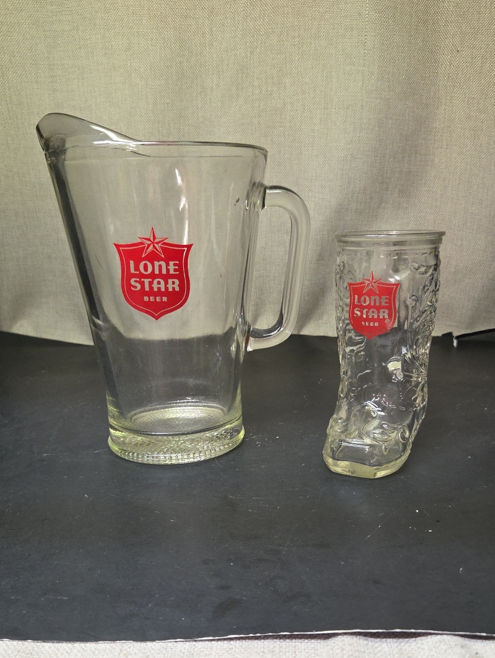 LONE STAR BEER VINTAGE LARGE PITCHER 9" HI 2 Qt. Lone Star Boot Mug 6" Hi
